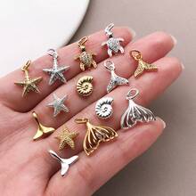 2pcs Ocean Beach Style Zirconia Pendant Charms 18K Plated Mermaid Tail Starfish Turtle Charm For DIY Jewelry Making Craft Supplies - Multicolor - View 3