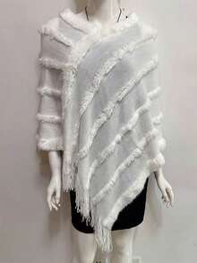 1pc Unisex Autumn/Winter Solid Color Tassel Hooded Knit Pullover Cape Shawl, Suitable For Daily Wear - Multicolor - View 4