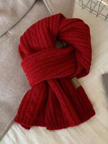 1PC Women's Casual Solid Color Scarf, Autumn/Winter Versatile Cable Knit Texture Warm College Style Knitted Knitted Neck Warmer - Multicolor - View 12