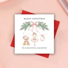 Christmas Card For Daughter, Daughter Christmas Card, Merry Christmas Card For Girl, Cute Ballerina Bear Card - Multicolor - View 4