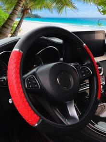 MEIKAXIU PU Braided Leather Metal Strip Decor Car Steering Wheel Cover Without Inner Ring, Suitable For 38cm (15in) Car Accessories For Women - Woven Leather Metal Clasp - View 8