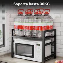 Estante Extensible para Horno de Microondas de 2 Niveles, Organizador Ajustable para Cocina con Espacio de Almacenamiento, Soporte Práctico para Microondas, Utensilios, Condimentos y Accesorios, Diseño Resistente para Aprovechar el Espacio en Encimeras, Alacenas y Cocina del Hogar - Negro - Ver 7