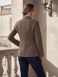 Urban Retro Elegant Minimalist Commuter Herringbone Long Sleeve Jacket With Pockets And Lining For Women, Suitable For Street, Office, Commuting, Holidays, Weekend Getaways - Dark Brown - View 3