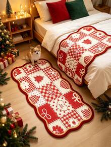 1pc Christmas Red & White Patchwork Shaped Doormat, Welcome Mat, Christmas Tree Bow Heart Plaid Carpet, Rug, Christmas Rug, Bedroom Carpet, Area Rug - Multicolor - View 3