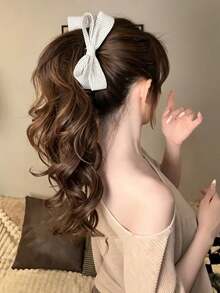 1pc Korean Style 3D Polka Dot Bow Banana Hair Clip, Back Of Head Bun Updo Ponytail Vertical Hair Clip Hair Accessory - Multicolor - View 4