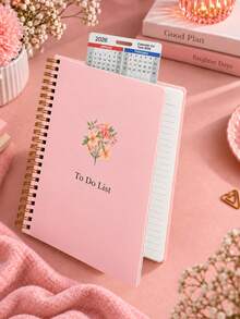 1pc A5 To Do List Planner Notebook With Calendar Bookmark Card, Spiral Daily Checklist With Progress, Notes & Priorities For Office Desk Accessories, Bible Study Materials, Weight Loss & Christmas Planner Accessories - A - View 3