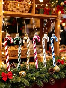 3pcs Christmas Twisted Candy Cane Hanging Ornaments, Multicolor Christmas Tree Decorations, Home Christmas Party Decor - A - View 3