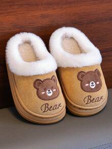 Children's Slippers Autumn/Winter New Style, Indoor Thermal Lined Warm Cartoon Cute Kids Casual Versatile Slippers - Brown - View 6