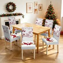 1/2/4/6pcs Christmas Print Chair Covers, Cartoon Holiday Atmosphere Decor, Dust-Proof Elastic Full-Coverage Chair Covers - Multicolor - View 5