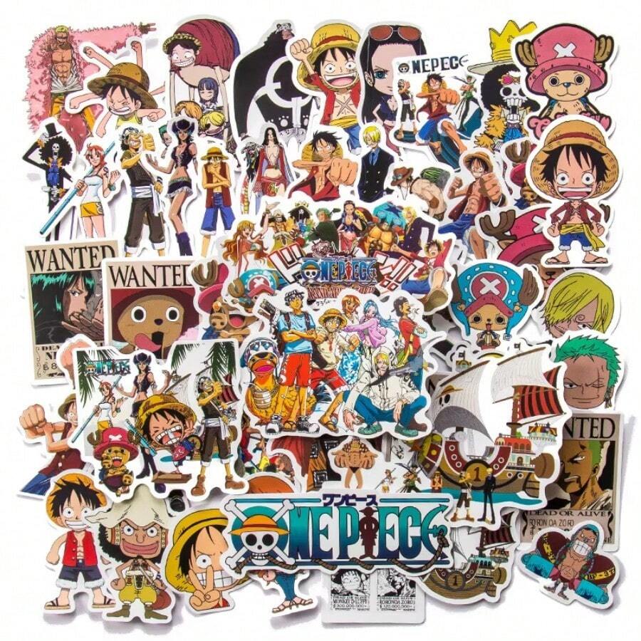bandai 1 Set 50Pcs One Piece Cute Cartoon Stickers, Waterproof Cool Anime Decals For DIY Skateboard, Phone Case, Laptop & Motorcycle - Multicolor - View 1