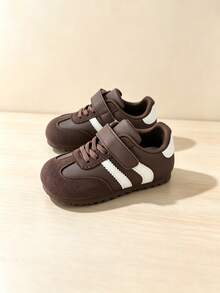 Kids' Retro Training Shoes, Hook-And-Loop Colorblock Casual Sneakers, Unisex Versatile Daily Slip-On Shoes - Brown - View 8