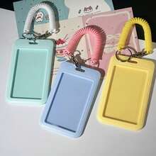 1 Set Gantungan Kunci/Tempat Kartu Minimalis Gaya Warna Macaron dengan Tali Pegas, Desain Penutup Geser, Tali Pegas yang Dapat Ditarik, Cocok untuk Pelajar, Guru, Dapat Menampung Lencana Karyawan, Kartu, Tempat Kartu, Dompet, Tempat Kartu Nama, Tempat Kartu Kredit, Kartu Identitas, Foto Idola, dll. - MultiWarna - View 2