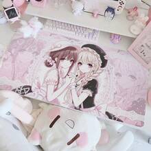 Kawaii Lolita Two Anime Girls PU Leather Desk Mat, Pink Lace Bow Print Large Mouse Pad, Waterproof Non-Slip Table Protector, Cute Aesthetic Keyboard Pad For Girls Gaming Study Decor - View 3