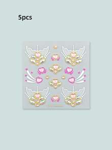 5/3/2/1pcs Ocean Spirit Mermaid Tail And Pink Heart Face Rhinestone Stickers - Self-Adhesive Holographic Crystal Face Stickers, Crystal Accessories, Suitable For Music Festivals, Theme Parties, Gatherings And Makeup Decoration, Halloween Costumes - Multicolor - View 12