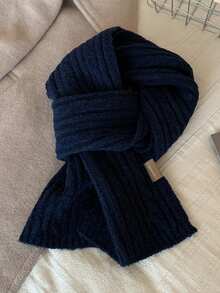 1PC Women's Casual Solid Color Scarf, Autumn/Winter Versatile Cable Knit Texture Warm College Style Knitted Knitted Neck Warmer - Multicolor - View 13