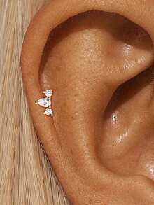 EleRunis 1pc 925 Sterling Silver Exquisite Marquise Flat Back Cartilage Earring, Suitable For Ear Piercing, Ear Cartilage, Ear Helix, Threaded Dangle Nose Stud, Delicate Jewelry, Suitable For Daily Wear And Party - Gold - View 14