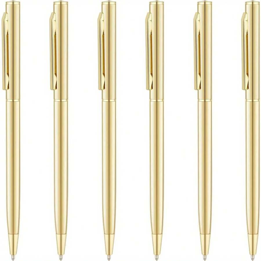 1pc Gold/Rose Gold Ultra-Thin High-End Business Ballpoint Pen, Black Ink Fine Tip, Wedding Gift Ballpoint Pen, Business Office Writing Pen, Suitable For Various High-End Occasions Signing And Office Use - Business - View 1