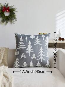 1pc Gray Christmas Tree Embroidered Pillow Case, Suitable For Indoor Decoration, Christmas Decoration, All Season Pillow Case, Without Insert - Grey - View 4