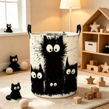 1pc Round Storage Basket With Handle, Happy Halloween Pumpkin, Skull, Bat, Spider And Witch Print Decorative Storage Bucket, Suitable For Clothes And Miscellaneous Items, Multi-Functional Storage, Home Decor/Room Decor - Black and White - View 3