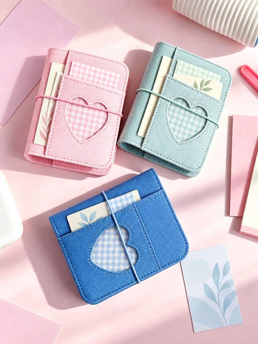 M5 Loose-Leaf Mini Notebook Sticker Storage Album Sticker Collection Book Card Storage Album Pink Blue Denim Heart Loose-Leaf Notebook With Elastic Band Photo Card Collection Album Idol Photo Album - M5 - View 1