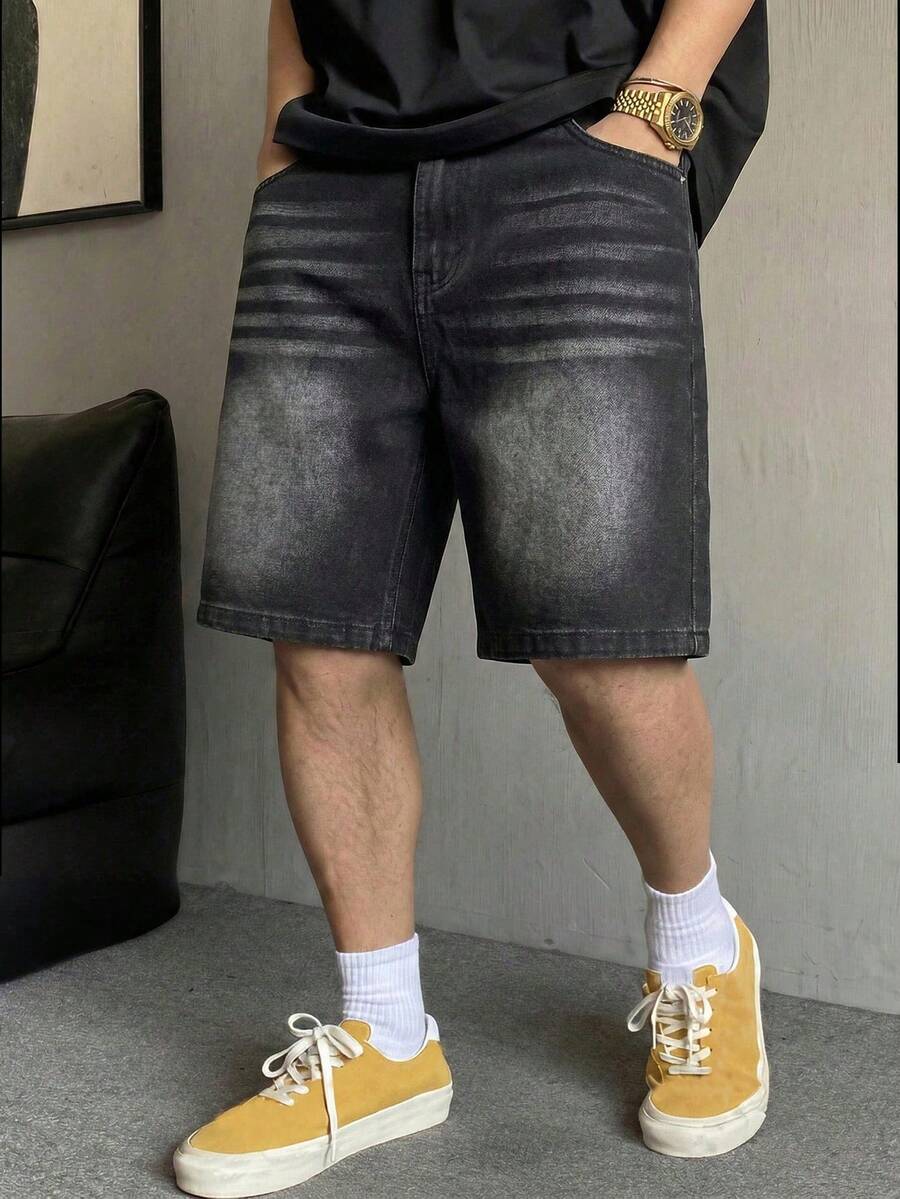 Men's Summer Casual Non-Stretch Denim Shorts - Black - View 1