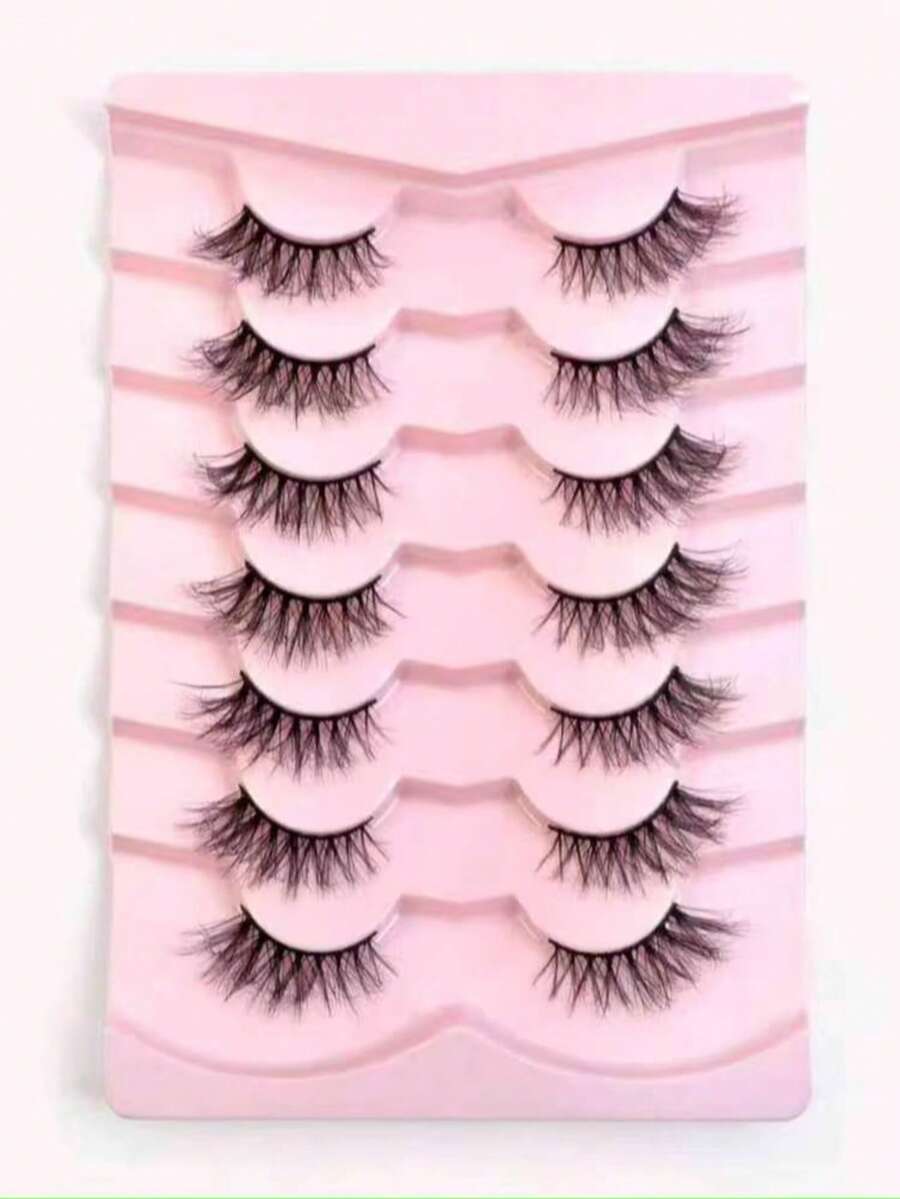 7 Pairs 15mm Cat Eye False Eyelashes - Black - View 1