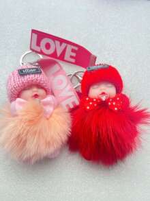 1pc Cartoon Plush Keychain With Alloy Key Ring, Data Cable Storage Bag, Bag & Car Key Decoration, Valentine's Day Gift, Bag Pendant - Multicolor - View 21
