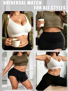 5pcs Classic Plus Size (Runs Small) Women's Wireless Bra, Striped Seamless Soft Support Shaping Lingerie, Adjustable Shoulder Straps, Removable Pads - Multicolor - View 9