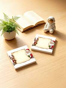 2pcs/100 Sheets Thick Leak-Proof Self-Adhesive Vintage Christmas Sticky Notes With Santa Claus And Reindeer Border, Smooth Writing And Tear-Resistant Pages, Suitable For Student Exam Grading, Office Memo And Diary Collage, Scrapbooking - Christmas Sticky Notes - View 3