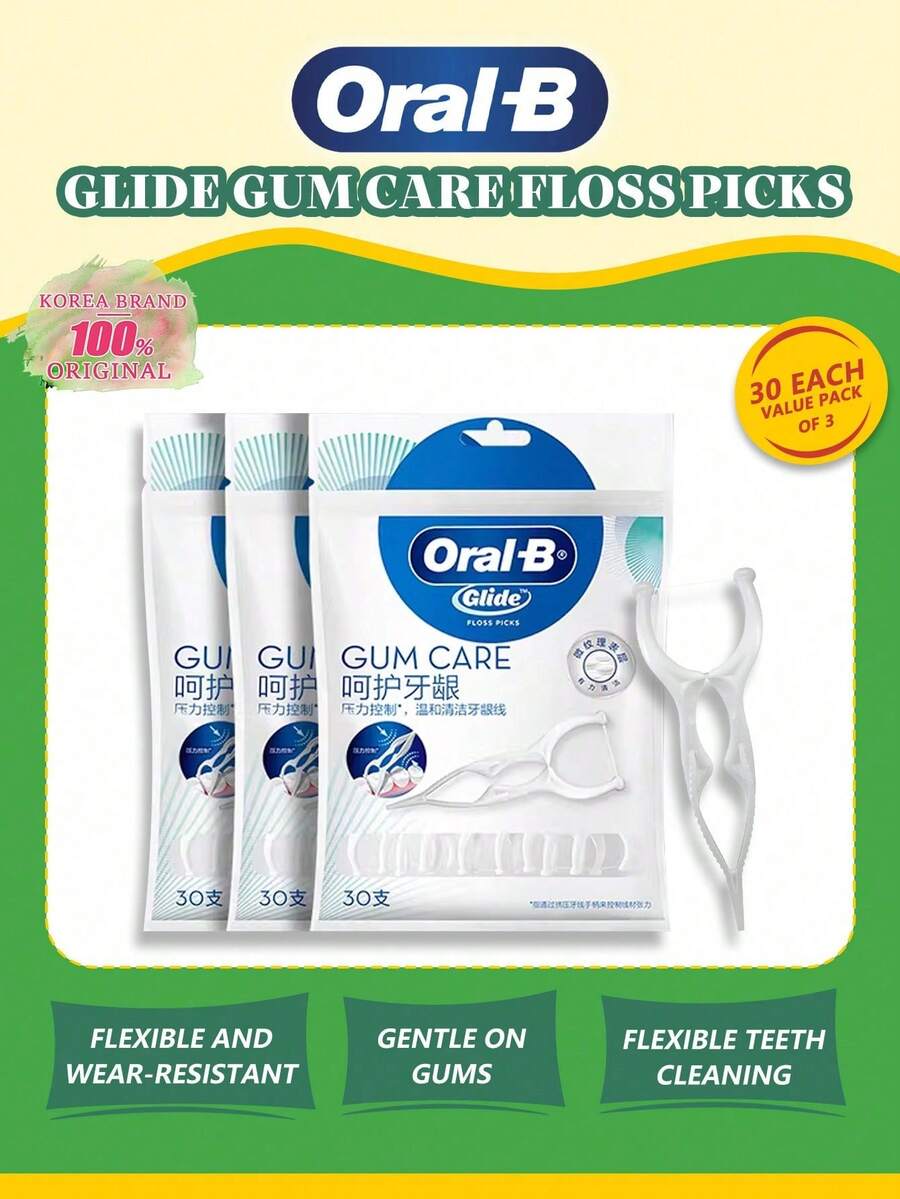 Oral-B Glide 牙線棒 90 支裝超值 3 入組，張力控制技術，耐用抗斷牙線，輕鬆滑入牙縫，溫和清潔牙間，幫助清除牙菌斑，保護牙齦與琺瑯質健康