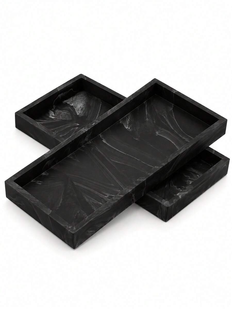Black Marble Silicone Tray Set, Modern Bathroom Counter Organizer For Perfume, Skincare, Soap And Toiletries - Multicolor - View 1