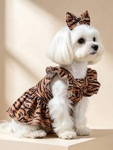 1pc Dog & Cat Mesh Wedding Dress Bowknot Cute Fashion Elegant Charming Creative Personalized Design Printed Pet Dress - Multicolor - View 3