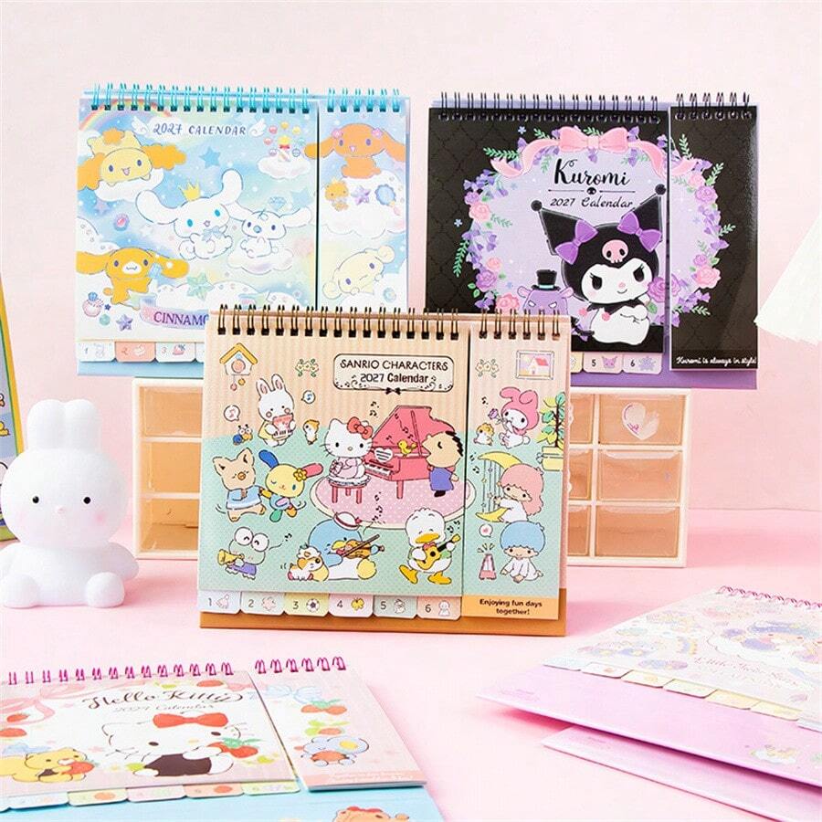 Hasbro 1pc Sanrio Hello Kitty Desktop Calendar, January 2027 - December 2027, Spiral Bound Monthly Calendar, Multiple Colors Available, Suitable For Office And Student Small Desktop Decoration - Calendar - View 1