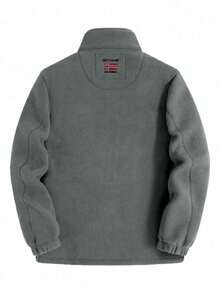 Men's Winter Fleece Jacket, Embroidered Pattern On Chest, Logo Patch On Shoulder, Multiple Zipper Pockets, Suitable For Hiking And Outdoor Use - Grey - View 2