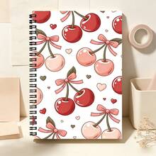 A5 Spiral Coil Notebook, 100 Pages, 50 Sheets, Clean White Cover, Water Red Cherry, Flower And Heart Pattern Design, Sweet Lined Notebook For Classroom Notes, Daily Writing, Back To School Supplies, School Stationery Gift For Students - Cherry - View 12