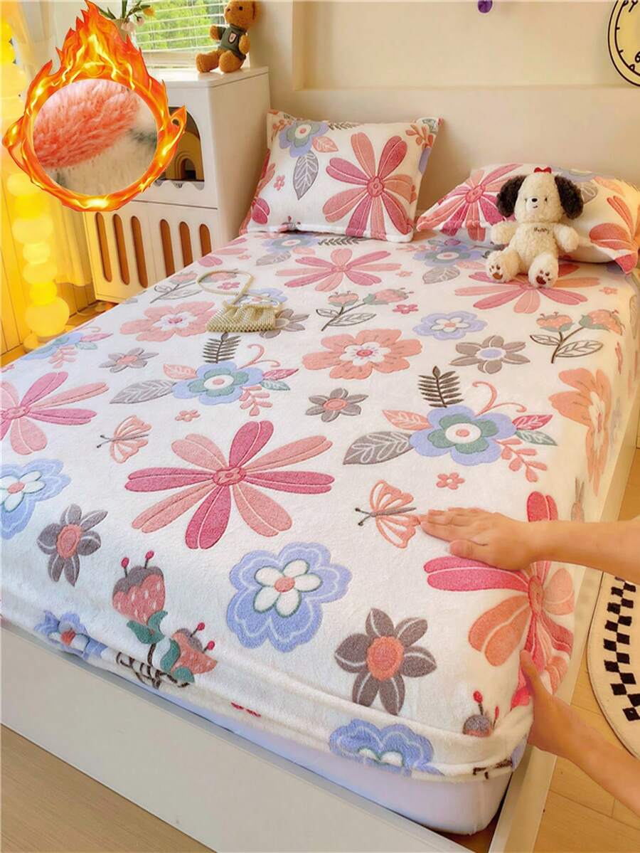 1 buah Sprei Kasur Tebal Lembut Bernapas Motif Flanel Salju (Sprei Kasur Tunggal), Memberikan Kehangatan Instan, Menyerap Kelembapan, Bernapas, Anti Selip, Mudah Dilepas dan Dapat Dicuci dengan Mesin, Cocok untuk Semua Musim, Sempurna untuk Dekorasi Kamar Tidur