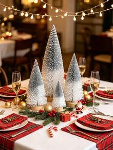 6/3pcs Christmas Decorations Mini Christmas Tree, Artificial Christmas Tree Bottle Brush With Wooden Base, Christmas Party Home Tabletop Craft - Multicolor - View 5