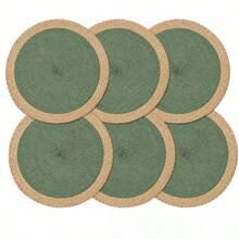 4/6pcs Round Dual-Color Woven Placemats, Thick Anti-Slip Heat-Resistant Table Mats, Durable Hemmed Polypropylene Washable Dining Mats, Suitable For Kitchen Dining Table, Autumn Home Decor, Daily Dinner, Party, Banquet Home Use - Green - View 12