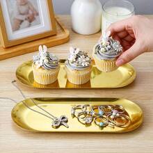 1/3pcs Gold Oval Stainless Steel Tray, Home Storage Dish, Easy To Clean Smooth Surface, Suitable For Food, Jewelry, Cosmetics, Bathroom Storage And Coffee Table Display, Family Gathering Plate, Breakfast Tray, Hospitality Tray, Service Tray, Bathroom Storage Tray, Home Living Room Storage Tray - Gold - View 8