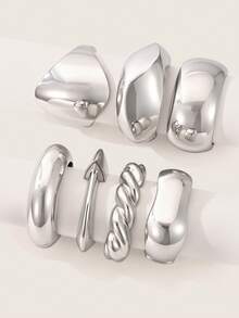 Valisandre Exaggerated Wide Geometric Bracelets Sliver Color Asymmetrical Chunky Jewelry - Multicolor - View 2