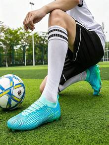 Sepatu Sepak Bola Luar Ruangan Tahan Lama, Sol Luar Berpaku Peredam Guncangan, Bagian Atas Sintetis Lembut dan Fleksibel, Stabilitas Lateral yang Baik untuk Sepak Bola - Mint Blue - View 10