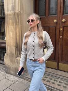 Spring Autumn Winter New Women's Minimalist Solid Color Pique Textured Casual Loose Commute Lazy Comfortable Versatile Long Cardigan Sweater Knitwear - Grey - View 4