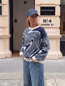 Women's Crew Neck Casual Daily Long Sleeve Sweater - Blue - View 5
