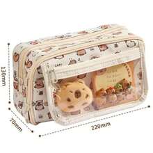 Capybara Large Capacity Transparent Flip Top Pencil Case, Multi-Layer Zipper Design Holds 80 Pens, Cute Multifunctional Storage Bag, Student Stationery Box Makeup Bag, Back To School Essential - A - View 6