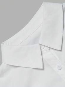 Women Elegant Fall White Shirt Maxi Dress, Collar Long Sleeve Ruched Waist Sheer Mesh Split Hem, For Daily Wear, Party & Dinner Outfit - White - View 5