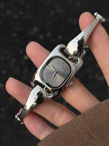 1件女款銀色調錐形幾何鏈條石英手鍊腕錶，灰色圓角長方形錶盤，極簡刻度，復古優雅禮物 - 銀色 - 查看 4