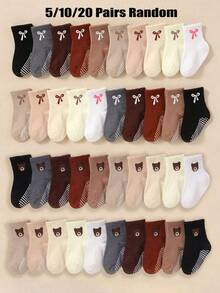 5/10/20 Pairs Random Mixed Color Baby Bow Non-Slip Grip Socks, Toddler Sports Autumn Socks, Essential For Newborns, Suitable For Halloween, Christmas - Multicolor - View 6