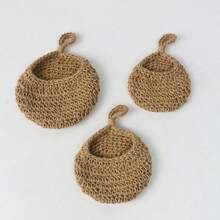 1/2/3pcs Bohemian Handmade Woven Hanging Basket Set, Rustic Style, Multi-Functional Wall Hanging Mesh Storage Basket, Fruit And Vegetable Hanging Basket, Rustic Wall Shelf, Kitchen Storage Decor, Small Item Organizer, Wall Hanging Decoration (Note: Size Is Small, Detailed Comparison Images Are Provided In The Product Photos) - Multicolor - View 10