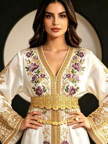 1pc Arabic Style New Alloy Women's Long Robe Waist Chain Coin Tassel Pendant Belt Body Chain Slimming Jewelry For Wedding And Festival Wear - Gold - View 7