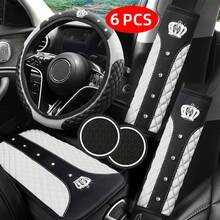 6pcs Car Interior Accessories Set, Bling Bling Rhinestone Steering Wheel Cover, Seat Belt Shoulder Pad, Armrest Cover/Pad, Cup Holder Coaster, Universal Size, All Season - Multicolor - View 18